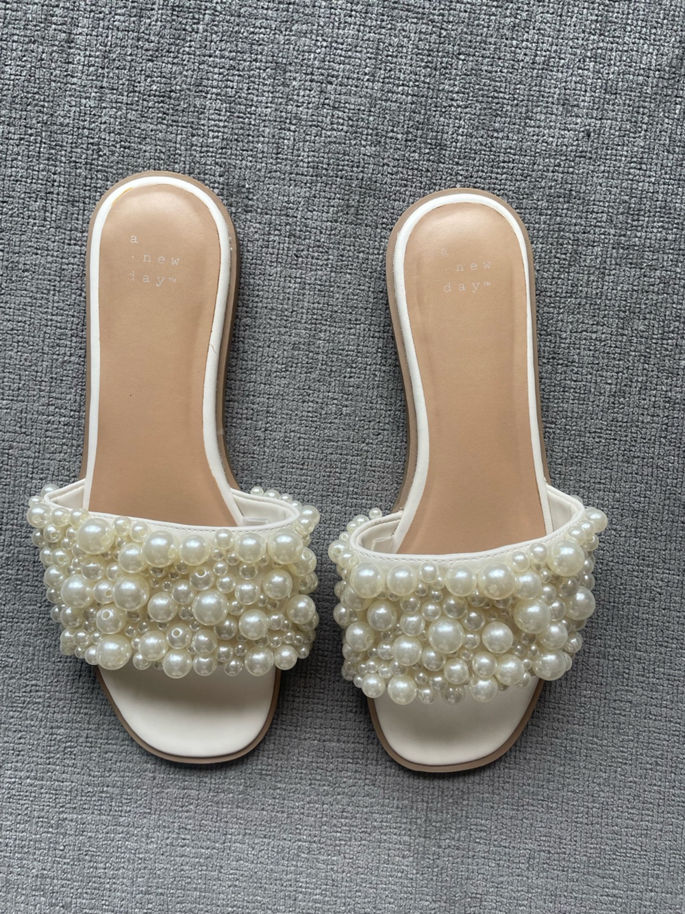 3/$15 Pearl-Embellished Cream Slide Sandals - Women